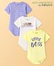 Babyoye  100% Cotton With Eco Jiva Finish Half Sleeves Onesies with Text & Crown Print Pack of 3 - Multicolour