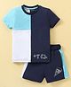 Doreme Single Jersey Knit Half Sleeves Cut & Sew T-Shirt & Shorts With Text Print - Cambridge Navy