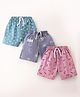 Teddy Sinker Knit Above Knee Length Shorts with Text  & Aeroplane Print Pack of 3 - Multicolour