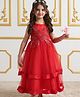 Mark & Mia  Sleeveless Calf Length Party Frock With Floral Embroidery & Pearl Detailing - Red
