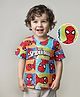 Babyhug Marvel Cotton Knit Half Sleeves Oversized T-Shirt with Spiderman Print - Multicolor