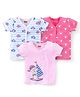 Babyhug 100% Cotton Half Sleeves Front Open Vest  Fish Hearts & Teddy Print Pack of 3 - Pink & Blue