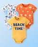 Babyhug 100% Cotton Knit Half Sleeves Onesies Dino & Text Print Pack of 3 - Orange Yellow & White