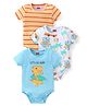 Babyhug 100% Cotton Knit Half Sleeves Onesies with Striped & Dino Print  Pack of 3 - Multicolour