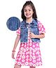 Hola Bonita knit Half Sleeves Floral Print Frock with Denim Jacket  - Blue