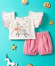Nauti Nati Frill Sleeves Horse Embroidered Top With Shorts - White