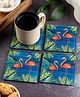 Kolorobia Tropical Rain Forest World Flamingo Inspired Square Glass Coaster- Blue
