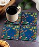 Kolorobia Floral Bliss Blue Inspired Square Glass Coasters - Blue
