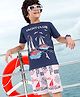 Ollington St. 100% Cotton Knit Half Sleeves T-Shirt & Shorts Set with All Over Ships Print  Navy & Off White