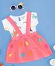 Pantaloons Baby Butterfly Applique Detailed Dungaree With Half Sleeves Birds Printed Top Set - Pink