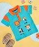 Pantaloons Baby Half Sleeves Tiger & Lion Patch Detailed Polo Tee - Blue