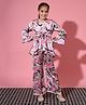 READIPRINT Three Fourth Sleeves Abstract Printed Satin Co Ord Set - Pink