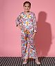 READIPRINT Satin Full Sleeves  Floral Printed Top With Coordinating Pant Set - Orange