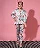 READIPRINT Satin Full Sleeves  Floral Printed Top With Coordinating Pant Set - Cream