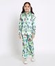 READIPRINT Satin Full Sleeves  Abstract Printed Shirt With Coordinating Pant Set - Green