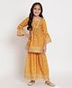 READIPRINT Three Fourth Bell Sleeves Floral Printed Cotton Kurta &  Sharara - Mustard Yellow