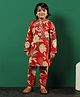 READIPRINT Full Sleeves Floral Printed Cotton Kurta With Coordinating Pyjama - Red