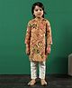 READIPRINT Full Sleeves Floral Printed Cotton Kurta With Pyjama  - Brown