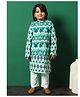READIPRINT Full Sleeves Abstract Printed   Cotton Kurta Pyjama With  Jacket - Sea Green