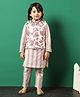 READIPRINT Full Sleeves Striped  Cotton Kurta  & Pyjama With Floral Printed Designed Jacket - Mauve Pink