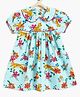 Campana 100% Cotton Half Sleeves Floral & Animals Printed Dress - Sky Blue