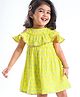 Babyhug 100% Cotton Woven Off Shoulder Cambric Printed Ethnic Dress with Tie up Details  - Yellow