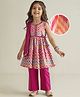 Babyhug Woven Sleeveless Dhari Printed Kurti Palazzo Set With Sequin Detailing & Dupatta - Dark Pink