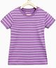 Campana 100% Cotton Half Sleeves Striped Tee - Purple & Grey Melange