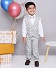 KID1 Full Sleeves Abstract Printed & Checked 4 Piece Party Suit - Grey & White