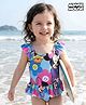 Babyhug Disney  Flutter Sleeves Frock Swimsuit with Minnie Mouse Family  Print - Multicolour