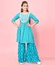 Aarika Three Fourth Sleeves Floral Printed & Embroidered Kurta With Gharara - Firozi Blue