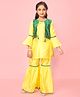 Aarika Three Fourth  Bell Sleeves Solid Coordinating Kurta & Gharara Set With Checked Jacket - Lemon Yellow