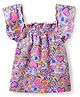 Babyhug Cotton Knit Frilled Sleeves Heart & Floral Printed Top with Smocking - Multicolor