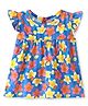 Babyhug 100% Cotton Knit Frill Sleeves Top with Floral Print- Blue