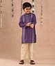 Lil' Drama Full Sleeves Foil Printed Gota Lace Embellished Kurta & Pant Set - Purple