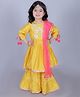Lil' Drama Three Fourth Sleeves Foil Floral Embroidered & Gota Lace Embellished Kurta & Sharara With Dupatta - Yellow