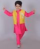Lil' Drama Full Sleeves Solid Kurta & Pant With Floral Embroidered Jacket - Pink