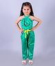 Lil' Drama Halter Neck Floral Applique Top & Pant With Belt - Green