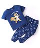 Babyhug Cotton Knit Half Sleeves Night Suit Squirrel Print - Navy Blue