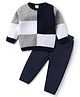 Babyhug Knitted Full Sleeves Sweater Set With Color Block Design - Navy Blue