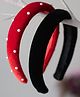 Ribbon candy Set Of 2 Soft Velvet Padded & Pearl Embellished Hair Bands - Red & Black