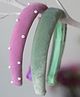Ribbon candy Set Of 2 Soft Velvet Padded & Pearl Embellished Hair Bands - Olive Green & Purple