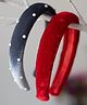 Ribbon candy Set Of 2 Soft Velvet Padded & Pearl Embellished Hair Bands - Red & Grey