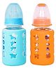 Fantasy India Premium Glass Baby Feeding Bottle for Kids Ultrasoft Nipple Glass Feeding Bottle with Silicone Cover Feeding Bottle for Milk and Baby Drinks No Leakage ML & OZ Marking (Color :- Orange/Blue, 120 ml)