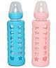 Fantasy India Premium Glass Baby Feeding Bottle for Kids Ultrasoft Nipple Glass Feeding Bottle with Silicone Cover Feeding Bottle for Milk and Baby Drinks No Leakage ML & OZ Marking (Color :- Blue/Pink, 240 ml)