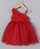 Kookie Kids One Shoulder Sleeveless Party Frock with Floral Embroidery - Red