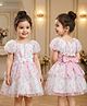 Kookie Kids Half Sleeves Frocks With Floral Print - White & Pink