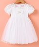 Kookie Kids Half Sleeves Party Frock with Floral  Lace & Bow Detailing  - White