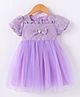 Kookie Kids Half Sleeves Party Frock with Floral Lace & Bow Detailing  - Purple