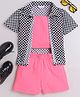 Taffykids Solid Coordinating Crop Top & Shorts With Half Sleeves Checked Shirt - Multi Colour